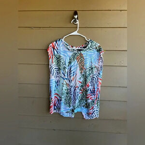 Tahari Short Sleeve Tee - Linen Tropical Print Summer Vacation - Women's Size M